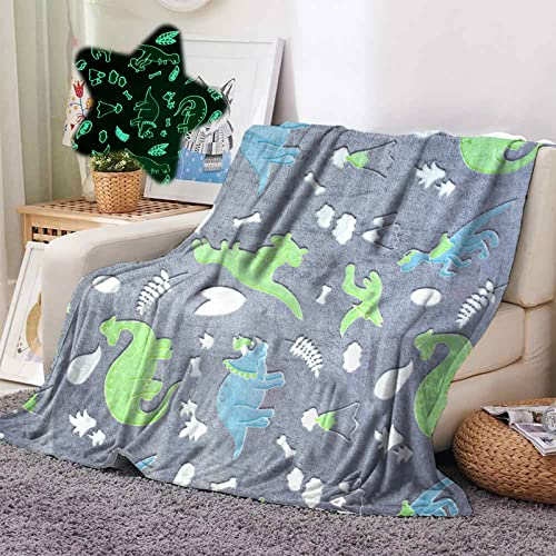 IUNTWEIE Kuscheldecke Dino 150x200,Dino Decke Kinder,Dino Decke Leuchtend Flanell Decke Sofa Decke Winter Weihnachten Geschenk für Kind (Grau, 150x200cm)