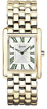 Accurist Rectangle Womens Analogue Watch 26mm dial Gold Stainless Steel | 30 Metres Water Resistance, dual-texture dial, ion-plated case