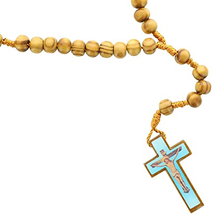 Rosenkranz aus Olivenholz mit Christus-Illustration – Rosenkränze aus Holz – katholische christliche Kulte aus Olivenholz
