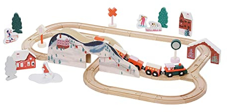 Manhattan Toy Alpine Express 49-Piece Wooden Toy Train Set with Scenic Accessories for Toddlers 3 Years and Up
