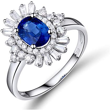 1ct Saphir Ring mit Namen, 18K(750) Weißgold Der Ring Damen mit Diamant Ringe Valentinsschmuck Größe 60 (19.1)