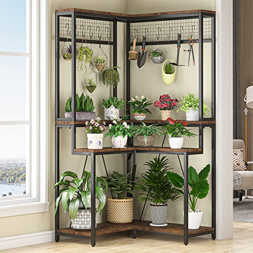 Tribesigns Corner Plant Stand Indoor, 170cm hohe Pflanze Regal Blumenständer mit 15 hängenden Haken, Mehrzweck-Topfpflanzen Halter, Bonsai Display Organizer Rack für Wohnzimmer, Balkon, Garten