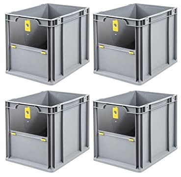 SuperSparSet 4x Eurobox NextGen Insight Cover | HxBxT 32x30x40 | 30 Liter | Hoch/Gelb | Eurobehälter, Transportbox, Transportbehälter, Stapelbehälter