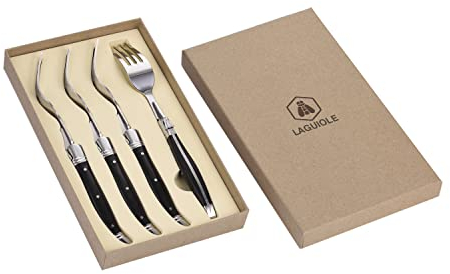 LAGUIOLE - LAGUIOLE, Set de 4 Fourchettes de Table, Ensemble Vintage, Art de la Table, Acier Inoxydable, Manche en Bois, Pakka, Noir, 22,5 cm