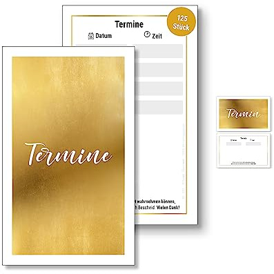 Frank Paperman® | 125 x Terminzettel gold | mit hochwertiger Goldfolienprägung | 4 Termine auf einem Terminzettel Praxis | Visitenkartenformat | Hochkant