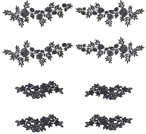 WEBEEDY 4 Stück Spitzenapplikation Blume Spitze Stickerei Ausschnitt Patch Applikation Schwarze Spitzenborte Kragen für DIY Craft Nähkostüm Kunst Handwerk Projekte