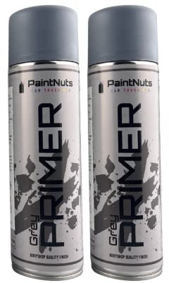 Grey Primer Spray Can - Fast Drying & Anti-Corrosive Protective Paint Care For Cars & Motorbikes - 500ml - Pack of 2