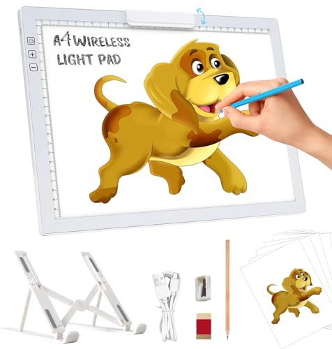 elice Plaque lumineuse DIN A4 avec support / clip, table lumineuse rechargeable A4, portable avec 6 niveaux de luminosité et gradation en continu, boîte à lumière pour peinture au diamant, dessiner,