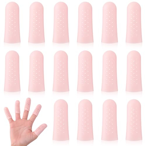 Ouligay 16 Stück Gel Fingerlinge mit Luftlöchern Silikon Fingerschützer Atmungsaktive Silicone Finger Protectors Gel Finger Cots Silikon Fingerkappen Finger Spitzenabdeckungen