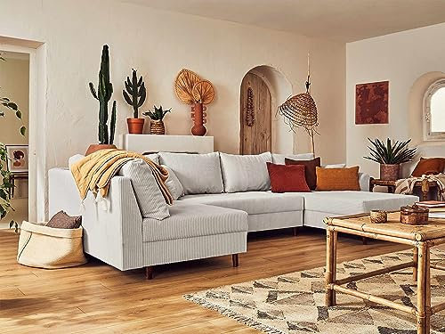 Lisa Design Rune – Wohnlandschaft Links – 7-Sitzer – aus Cord Hellgrau