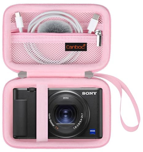 Canboc Custodia Sony ZV-1 / ZV-1F / ZV-1 II fotocamera digitale per creatori di contenuti, Sony ZV1 Vlogging fotocamera borsa, tasca a rete lampo adatta cavo USB, batterie, Rosa