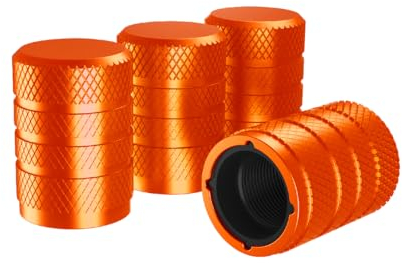Marcraft Korrosionsbeständige (orange) Aluminium Reifen Rad Legierung Ventilkappen Staubkappen (4 Pack) Universal für Autos, SUVs, Fahrräder, Motorräder, LKWs | Kunststoffeinsatz | Aufschrauben