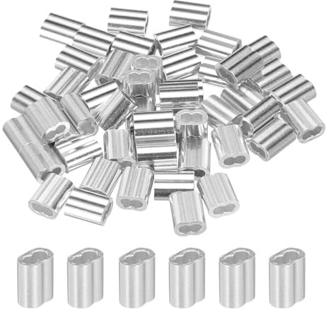 sourcing map Aluminium-Crimpschlaufenhülse, Doppelhülse für Drahtseil, Kabelleitungen, 5/64 Zoll, 2 mm, Silber, 50 Stück