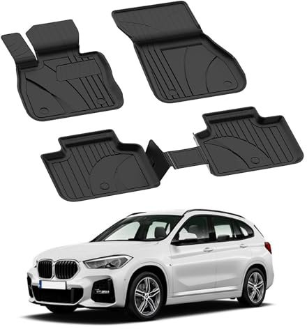 Auto Fußmatten Kompatibel mit BMW X1 F48-F49 2015-2022 Geruchlos 4.5D Passform Allwetter Automatten 5 Teilige | Antirutschmatte Hoher Rand Gummimatten Schwarz Fussmatten Vorne Hinten Autoteppich