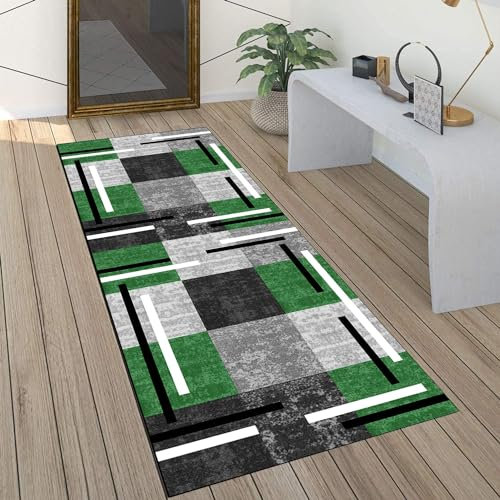 QQrunner Teppich Läufer Flur rutschfest Grau Grün 70x300cm Küchenteppich Vintage Waschbar Meterware Schlafzimmer Korridor Teppich Lang, Länge Anpassbare, 60/70/ 80/90/ 100/110/ 120cm Breit