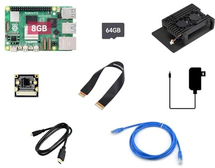 Waveshare Dual Camera Kit, Compatible with Raspberry Pi 5, Bundle with Raspberry Pi 5 8GB, 2pcs PI5-IMX219-77 Camera,TF Card 64GB,Cables,Power Supply and so on (8 Items)
