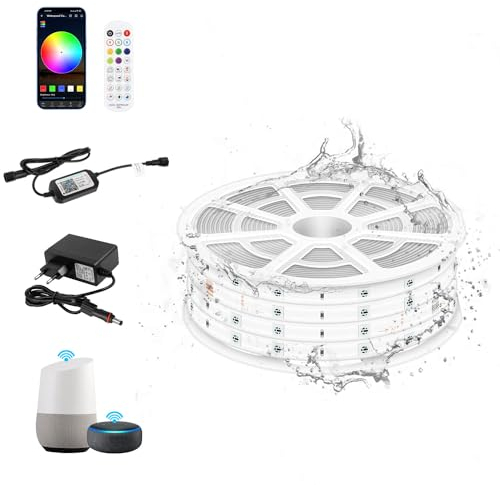 TENDIST WiFi RGB LED Strip Wasserdicht, IP67 Led streifen Aussenbereich, 24V Outdoor LED Strip Musik Sync Alexa Kompatibel, LED Band Außen für Outdoor Beleuchtung, Pavillon, Pergola (RGB, 15M-WiFi)