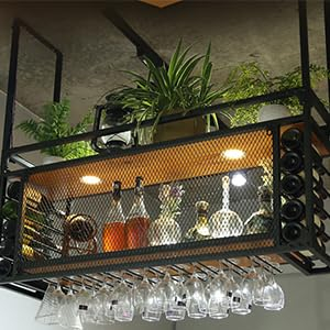 Ddasam Portabottiglie da Soffitto Mensola da Soffitto Porta Bicchiere da vino Sospeso, portabottiglie vino Portabottiglie da Appendere Industriale Regolabile in Altezza per Cucina Bar Caffetteria