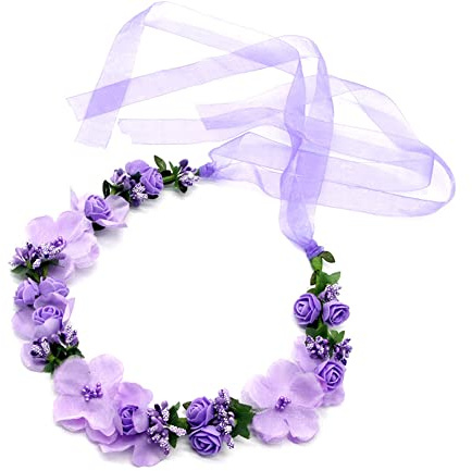 Rockreyoa Blumenkranz Blumenstirnband Haar Blumenkrone Künstliche Blumen Verstellbare Kopfschmuck Haarbänder Braut Kopfstück für Frauen Festival Hochzeit Zeremonie Party Fotografie-Requisiten Lila