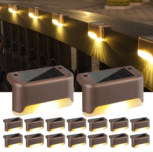PhilzOps Solarlampen für Außen Garten, 16 Stück Solar Lampe Dekoration Gartenleuchten Wasserdichte Solar Gartenlampen Beleuchtung für Terrasse Garten Stufen Treppen Rasen Zäune, Warmweiß