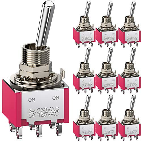 CLDIY Kippschalter 6 Klemmen 2 Position ON/ON DPDT 6mm Mini Kippschalter für Auto Armaturenbrett AC 5A / 125 V 2A / 250 V 10 Stücke