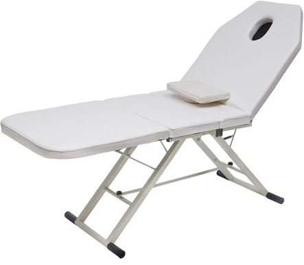 chennnls Table de massage pliable 3 zones - Lit de beauté pliable pour cosmétiques, spa, salon, tatouage (blanc)