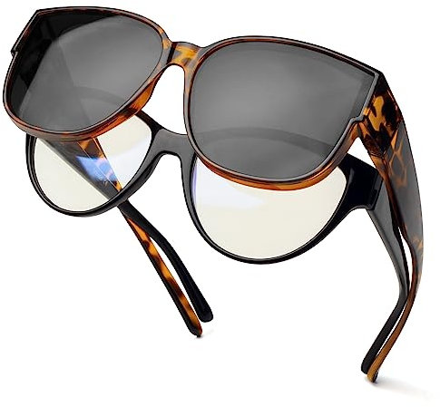 Face Shadow Polarisiert Überzieh Sonnenbrille Damen über Normale Brille, Überbrille für Brillenträger UV400 Schutz Übergroß, Ultra Leicht Fahren Angeln