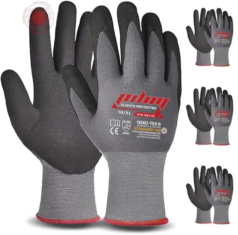 Pilim Microfoam Nitrile Safety Gloves Work Gloves - 3 Pairs Size 6/XS with Secure Grip Gloves Ideal for Mechanics, Construction and Gardening - Available in 3, 6, or 12 Packs