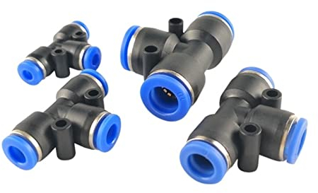 Stahl-T-Rohrverschraubungen, 4 Stück, PE-Luftanschlüsse, 4 mm, 6 mm, 8 mm, 10, 12 mm, pneumatische Armatur, Schnellkupplung, Slip-Lock-T-Stück, 3-Wege-Kunststoffrohr, Wasserschlauch-Rohrverbinder (Far