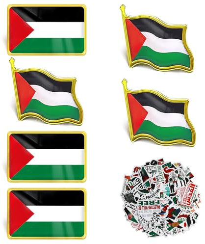 LHOEST 56 Stück Palästina Pin Set, Palästina Flagge Revers Pin mit 50Pcs Aufkleber, Palestine Flag National Emaille Pin Metal Badge, Palästina Flagge Brosche Pins Abzeichen