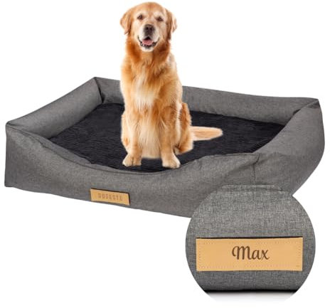 Petsen Hundebett Orthopädisches waschbar – Hundesofa große Hunde – Hundecouch mit Bezug abnehmbar – Hundematte mit Gravieren Namen (Schwarz-Grau, L 100 cm x B 82 cm x H 18 cm)