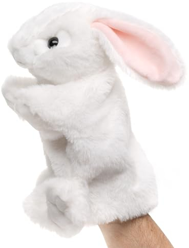 Uni-Toys - Handpuppe Hase (weiß) - 24 cm (Höhe) - Plüsch-Puppe, Kaninchen - Plüschtier, Kuscheltier