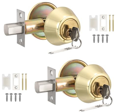 PATIKIL Keyed Alike Modern Square Deadbolt Lock, 2 Pack Gold, Residential Door Security