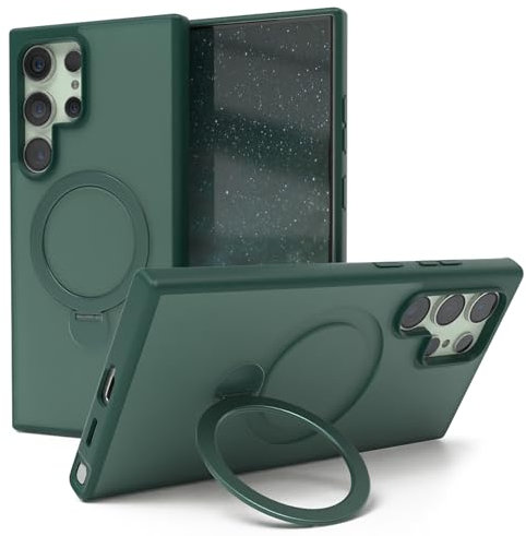 EAZY CASE - Handyhülle für Samsung Galaxy S24 Ultra Schutzhülle mit Ständer kompatibel mit Galaxy S24 Ultra Hülle mit 360° Ring & Magnetfunktion zum Aufstellen induktives Laden Cover Nacht Grün