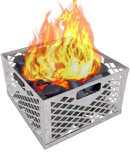 Holzkohlebox – Holzkohlekörbe für Smoker, Holzkohlekorb-Grill | Quadratischer Holzkohle-Feuerbox-Korb aus Edelstahl, rostfreier Holzkohlekorb, Ofenzubehör, passend für die meisten Offset-Smoker-Grills