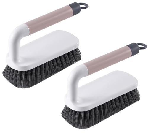 2 Stück Scheuerbürste, Schrubben Reinigungsbürsten, robuste Reinigungsbürsten mit Griff, für Dusche, Badezimmer, Teppich, Küche und Badewannenschrubber (Rosa)