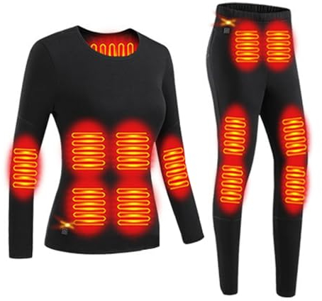 Yahbrra Beheizbare Unterwäsche Damen, 28 Zonen Heizung Thermounterwäsche Set USB Elektrisch Beheizte Kleidung Top Hose, 3 Gang Temperaturregelung(Schwarz,S)
