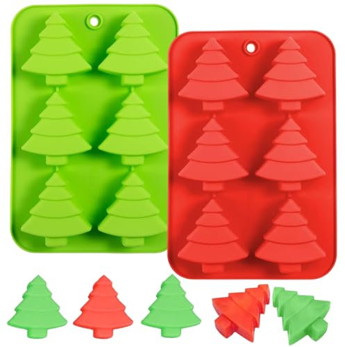 Silikonformen für Weihnachtsbaum, Süßigkeiten, Schokolade, Backformen, handgefertigte Seife, Eiswürfel, Kekse, Gummibaum, Gelee, Kekse, Kuchen, Formen für Weihnachten, Familie, Urlaub, Party, 2 Stück