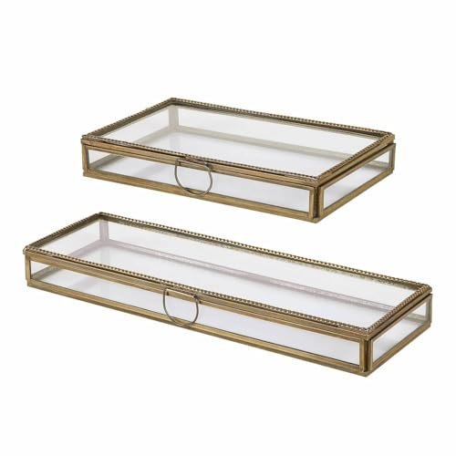 Loberon Glasbox 2er Set Isvento, Zwei Größen, Vintage-Charme, Edles Design, Transparente Optik, Stilvolle Präsentation, Antik-Finish, Aufbewahrung, Glas, Eisen, klar