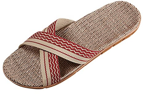 Pantofole unisex estive – Sandali piatti per coppia d'amore, boho scarpe da spiaggia bicolore estive con cinturino a croce in paglia, Z06 rosso, 37/38