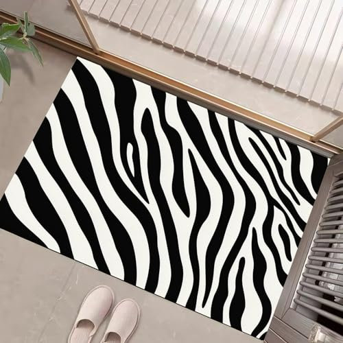 COSKTIARL Tierische Texturen Home Fußmatte - Türmatte für Innen und Aussen - Fussmatte - Sauberlaufmatte rutschfest - Fußabtreter Haustür - Schwarz-weiße Zebra-Textur Design 60x90cm