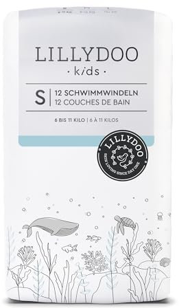 LILLYDOO hautfreundliche Einweg-Schwimmwindeln für Babys, Größe S (6-11 kg), 3 Packungen (36 Stück) mit 2 stilvollen Designs