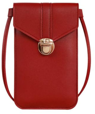 Narunii Mini Sac à bandoulière Femme, Mini Pochette pour téléphone Portable avec Sac à Dos en Cuir PU Transparent pour écran Tactile (Vin Rouge)