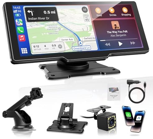 Carpeer CarPlay & Android Auto Display Car Stereo, Auto-Display, 10.26-Zoll-IPS-Touchscreen, Digital Receiver mit 1080p-Rückfahrkamera, Super Link, GPS Navigation, S1ri, Bluetooth Audio, FM, AUX