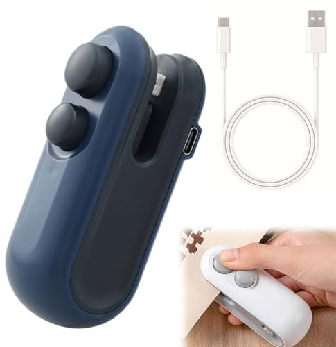 Mini Sigillatore Ricarica USB Mini Sigillatore Termico per Sigilla Sacchetti 2 in 1 Sigillatore con Taglierina Incorporata Mini Sigillatrice per Sacchetti per Sacchetti di Plastica e Snack (Blu)