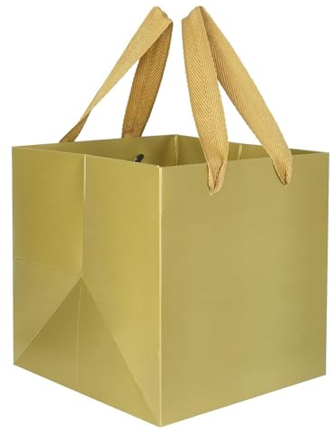 IN JOOYAA Gold Geschenktüten Papier 10 Stück Klein Geschenktüte Quadratisch mit Henkel Geschenk Papiertüten 20 x 20 x 20 cm