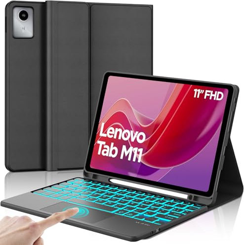 IVEOPPE Clavier pour Lenovo Tab M11 11 ave Touchpad, Coque avec Clavier 7 Couleurs Rétroéclairées Bluetooth Magnétique Amovible AZERTY Français pour Lenovo Tab M11 11 2024 TB330FU/TB330XU, Noir
