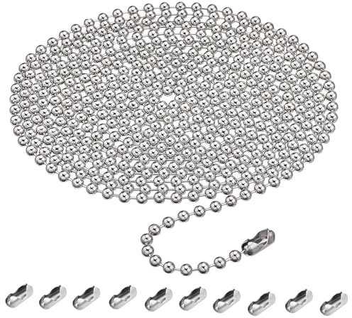 BYTLEOUTJ 2pcs 4.5mm Stainless Steel Roller Blind Beaded Pull Chain Extension, Silver Ball Bead Chain Replacement for Roller Blinds, Window Shades, and Curtains, Durable and Easy to Install(4m)
