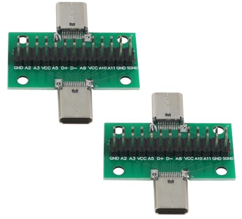 Nicear 2 Stück USB 3.1 Typ-C-Testplatine, Stecker auf Buchse, mit Leiterplatte, 24-polig, 2,54 mm, doppelseitige Buchse mit Stiftleistenanschluss für die Übertragung von Datumsleitungskabeln