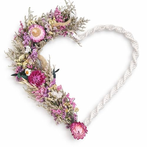 Türkranz Blumenwiese mit Trockenblumen - Stilvolle Boho Wanddeko hängend, Modernes Deko Herz für Haustür, Fenster & Wohnzimmer, Dekokranz, schöner Türkranz Frühling außen und innen